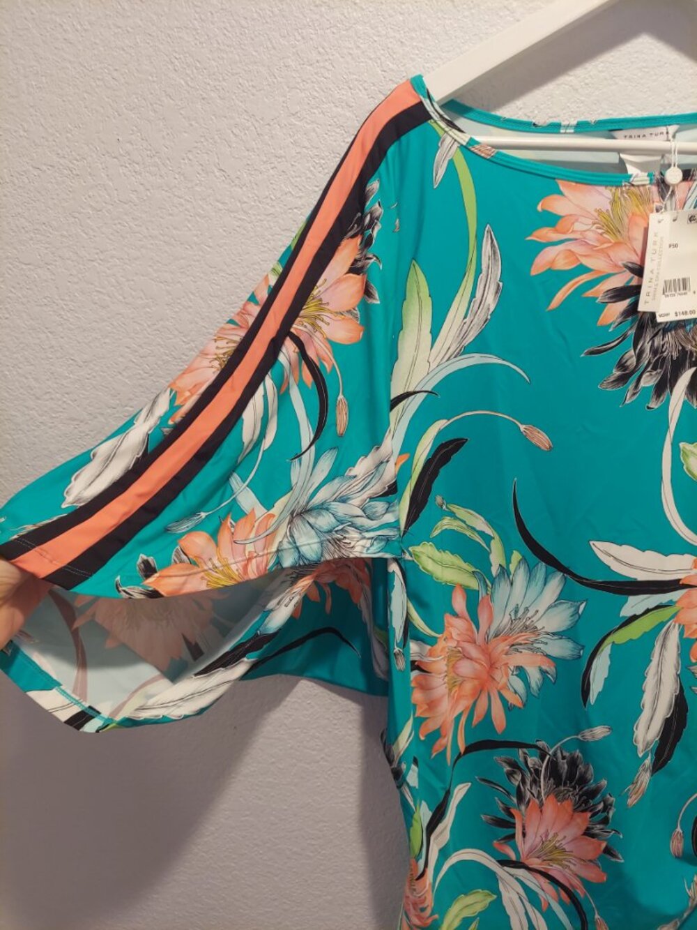 Trina Turk Swim & Spa Tropical Floral Tunic Cover Up NWT Teal Blue Pink M - Picture 2 of 6